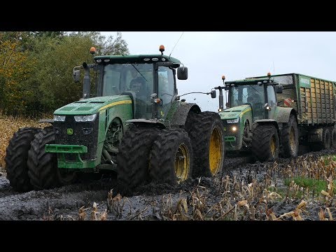 Mais Hakselen 2017 | Extreme Mudding | John Deere 8310R, 8370R, 8530 & 8600i Gets Stuck