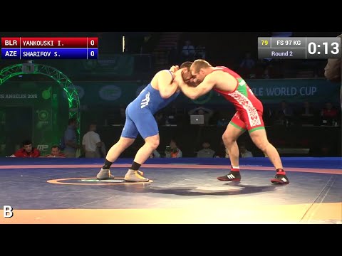 Round 2 FS - 97 kg: Sharif SHARIFOV (AZE) df. Ivan YANKOUSKI (BLR) by TF, 11-1