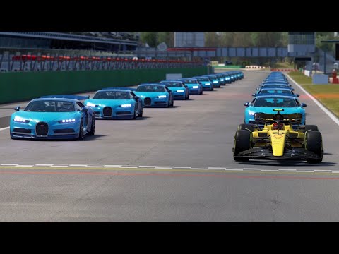 F1 Ferrari F1-75 Giallo Modena 2022 vs Bugatti Chiron at Monza GP