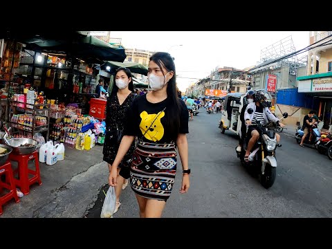 Cambodian Street Food Tour, Walking at Olympic Market, Phnom Penh 2022