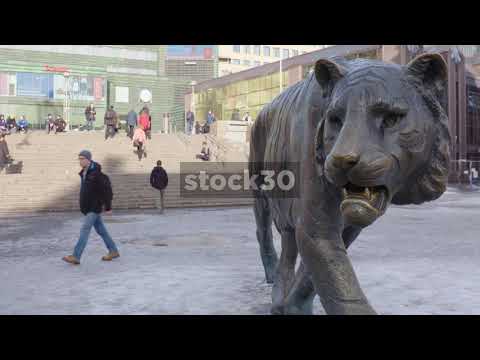 Timelapse Shot Of The Tiger Sculpture Near Oslo Central Station, Norway