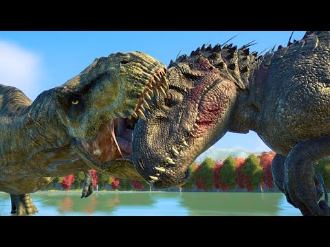 TYRANNOSAURUS REX vs SPINOSAURUS vs INDOMINUS REX DINO FIGHTERS | Jurassic World Evolution 2