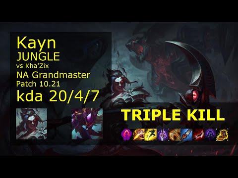 Kayn vs Kha'Zix Jungle - NA Grandmaster 20/4/7 Patch 10.21 Gameplay