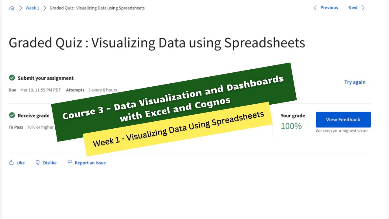 data visualization and dashboards with excel and cognos coursera answers week 1 || IBM