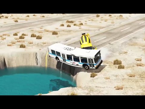Truck and Bus Collision on Giant water Pit:BeamNg.Drive