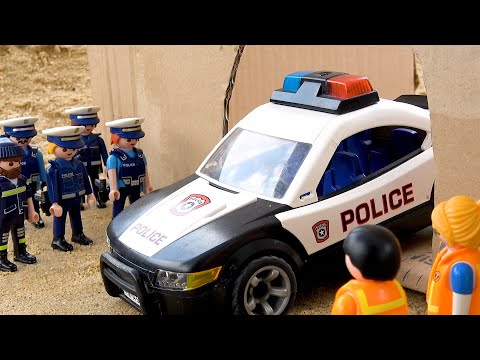 Rescue police car ambulance and fire truck in cave - Toy car story