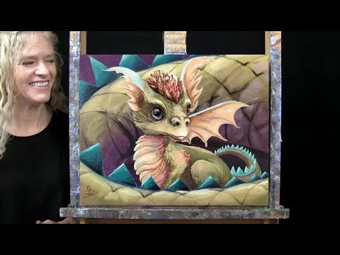 Learn How to Draw and Paint with Acrylics CUTE BABY DRAGON-Easy Beginner Online Tutorial-Time Lapse