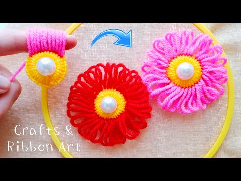 Easy Woolen Flower Making Ideas with Finger - Hand Embroidery Amazing Trick - DIY Woolen Flowers