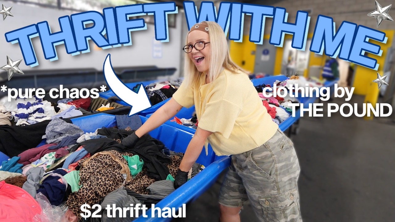 come thrift with me at the goodwill BINS! (clothes by the POUND?!) $2 thrift haul!