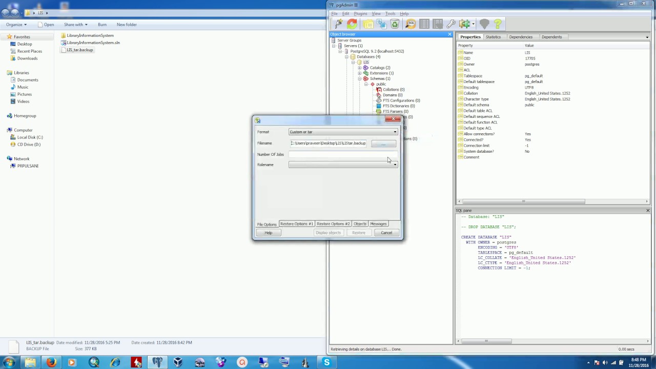 PostgreSQL - Restore Database using pgAdmin III - Method 2