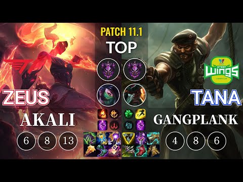 T1 Zeus Akali vs JAG TaNa Gangplank Top - KR Patch 11.1