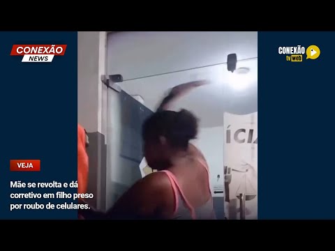 Vídeo: Mãe se revolta e dá corretivo em filho preso por roubo de celulares.