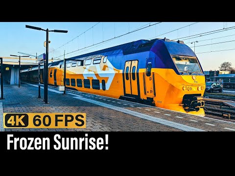 Train Cab Ride NL / Frozen Sunrise / Den Helder - Alkmaar - Amsterdam / VIRM IC / Feb 2025