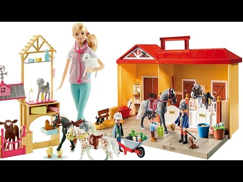 PLAYMOBIL COUNTRY, HORSE STABLE, BARBIE VET, FARM, SURPRISE EGGS, UNBOXING, STORY, PLAYSETS, TOYS