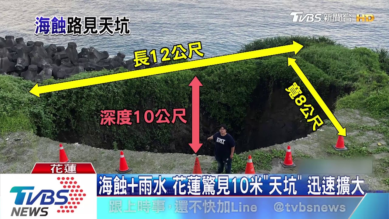 海蝕+雨水　花蓮驚見10米「天坑」迅速擴大