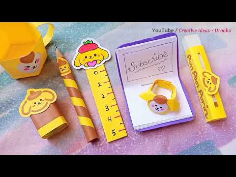 How to make Sanrio stationery set at home /DIY school project /Pom pom purin paper crafts for school