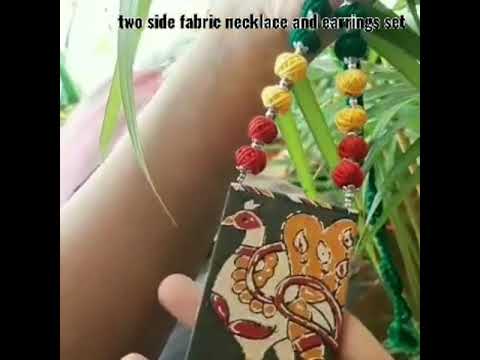 Two Side Peacock Design Fabric Necklace And Earrings Set
