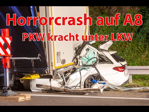 PKW rast unter LKW - 1 Toter - Horrorcrash auf A8 bei Kirchheim/Teck
