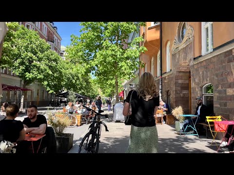 Caminhadas em Estocolmo: Suéciaborgsgatan a Mariatorget em maio. Vida nas ruas de Södermalm e sons das ruas