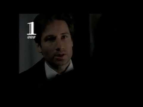 The X-Files 1996 BBC1 television trailer still with series logo and eerie green tint