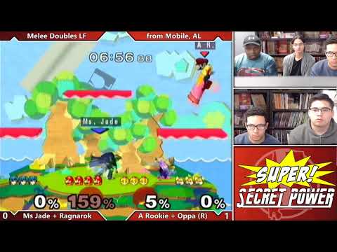 Super Secret Power: Melee Doubles LF - Ms. Jade + Ragnarock (Blue) vs. A Rookie + Oppa (Red)