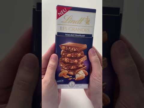LINDT LES GRANDES CRUNCHY ALMOND MANDEL KROKANT CHOCOLATE TASTE TEST ASMR MUKBANG