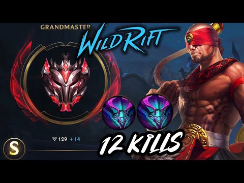 GRANDMASTER LEE SIN ON NEW JUNGLE 12 KILLS (2 HERALD) - Wild Rift Ranked SoloQ