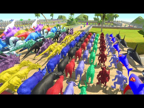 Colored Carnivore Dinosaurs vs All Units Challenge –Animal Revolt Battle Simulator