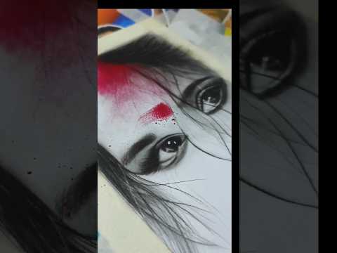 Realistic Portrait Sketch of a woman with Charcoal & Sindoor Art 🎨🔥 #art #drawing #rudraart