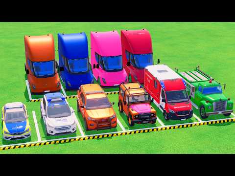 VUS GAME - TRANSPORTING POLICE CARS, FIRE DEPARTMENT, AMBULANCE VEHICLES WITH TRUCKS - FS22 #410