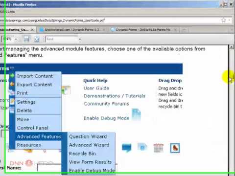 DotNetNuke Tutorial, Dynamic Forms module demo - part 1/3 - Video #49