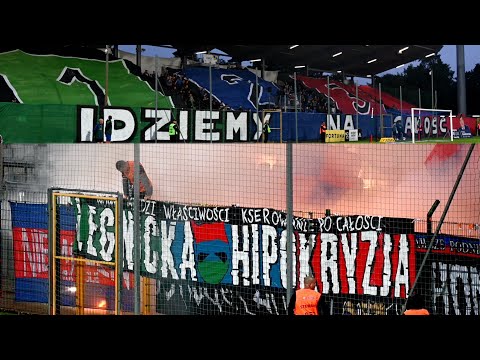 Mecz Miedź Legnica - Odra Opole kibicowsko / Oprawy i wymiana uprzejmości