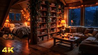 Thunderstorm over a Divided Cabin: Cozy Living Room & Bedroom ⛈️ No Fireplace