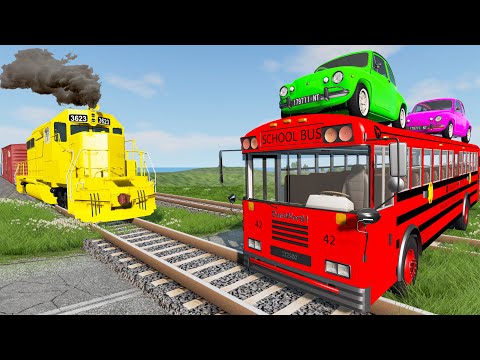 Monster Trucks Potholes Flatbed Long Trailer Truck Car Rescue - Cars vs Deep Water - BeamNG