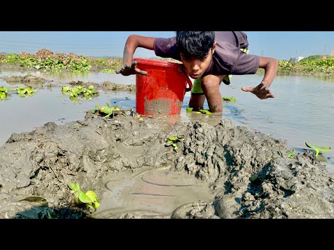 From a small hole ✅The little fisherman reached into the canal and caught a horn😱 