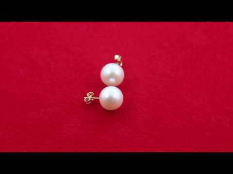 TELEIOS LUXE 18K GOLD WHITE FRESH WATER ROUND PEARL EARRINGS - TL0000179