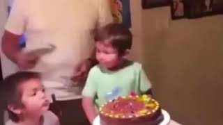 Kid tries to blow out his brothers candles but gets blocked by plate😂😂😂😂😂😂😂🤣🤣🤣