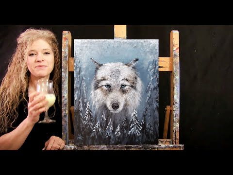 Learn How to Paint ARCTIC WOLF with Acrylic - Paint and Sip - Winter Animal Step by Step Tutorial
