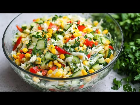 Leckerer Chinakohl Salat in 7 Min. Ich werde nie müde, den Salat zu machen! Mit Mais, Gurke, Joghurt