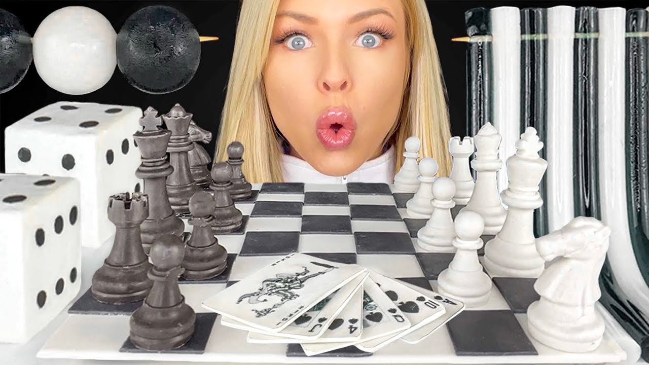 Watch video ASMR WHITE & BLACK DESSERT, CHOCOLATE CHESS BOARD, EDIBLE CARDS, DICE, OREO, LEMON JELLO MUKBANG 먹방 Now ASMR WHITE & BLACK DESSERT, CHOCOLATE CHESS BOARD, EDIBLE CARDS, DICE, OREO, LEMON JELLO MUKBANG 먹방