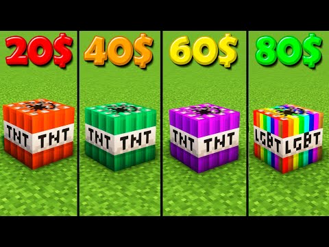 minecraft TNT for 0$ vs 20$ vs 40$ vs 60$ vs 80$ vs 100$