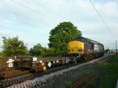 DRS 37606 and DRS 37611 with empty flat wagons at Darlington 5/7/12
