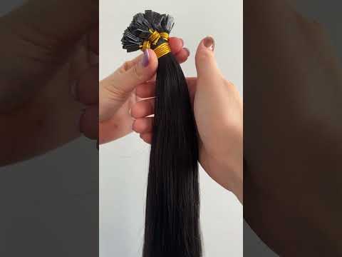 Волосся для гарячого нарощування на капсулах, 50 см, пряме, 100 пасм, чорно-коричневе (1B) video