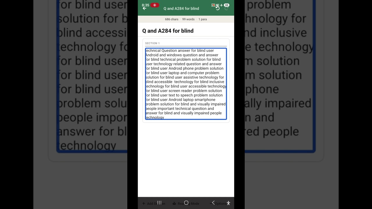 Q and A284 for blind Google TalkBack latency best text to speech ask about screen on Gemini