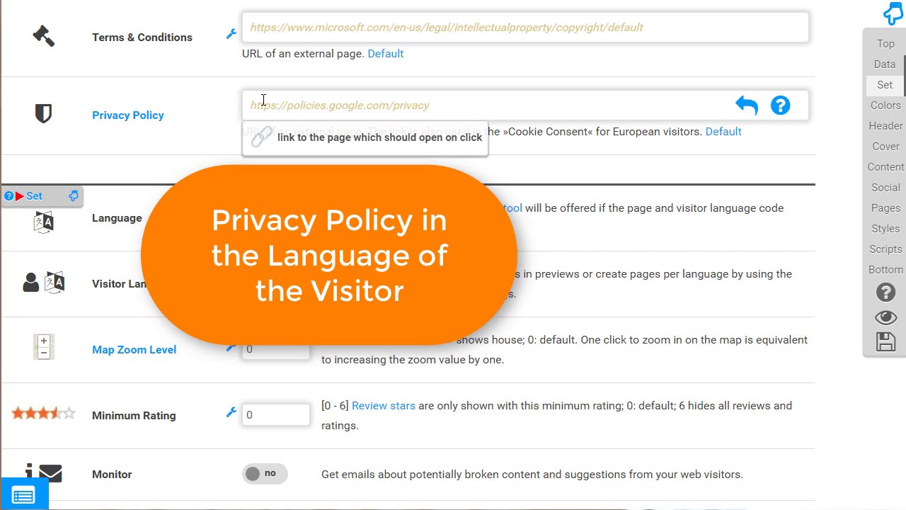 Privacy Policy in the Language of the Visitor