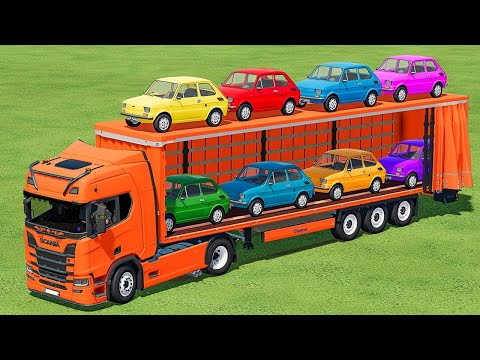 MINI CARS OF COLOR! TRANSPORTING FIAT MINI  CARS WITH SCANIA TRUCK TO GARAGE! Farming Simulator 22