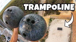 2 BOWLING BALLS Vs. TRAMPOLINE from 45m! (Double Bounce Experiment)