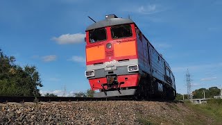 Тепловоз 3ТЭ10М-1217 со сборным грузовым поездом
