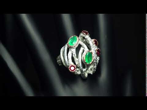 Серебряное кольцо с натуральными Ониксами и Родолитами 17.5р видео