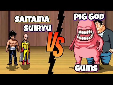 Saitama and Suiryu Vs Gums and Pig God one punch man fights / mugen
